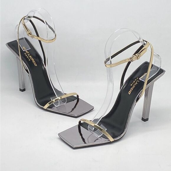 Saint Laurent Pam Sandals In Metallic Leather - Picture 8 of 13